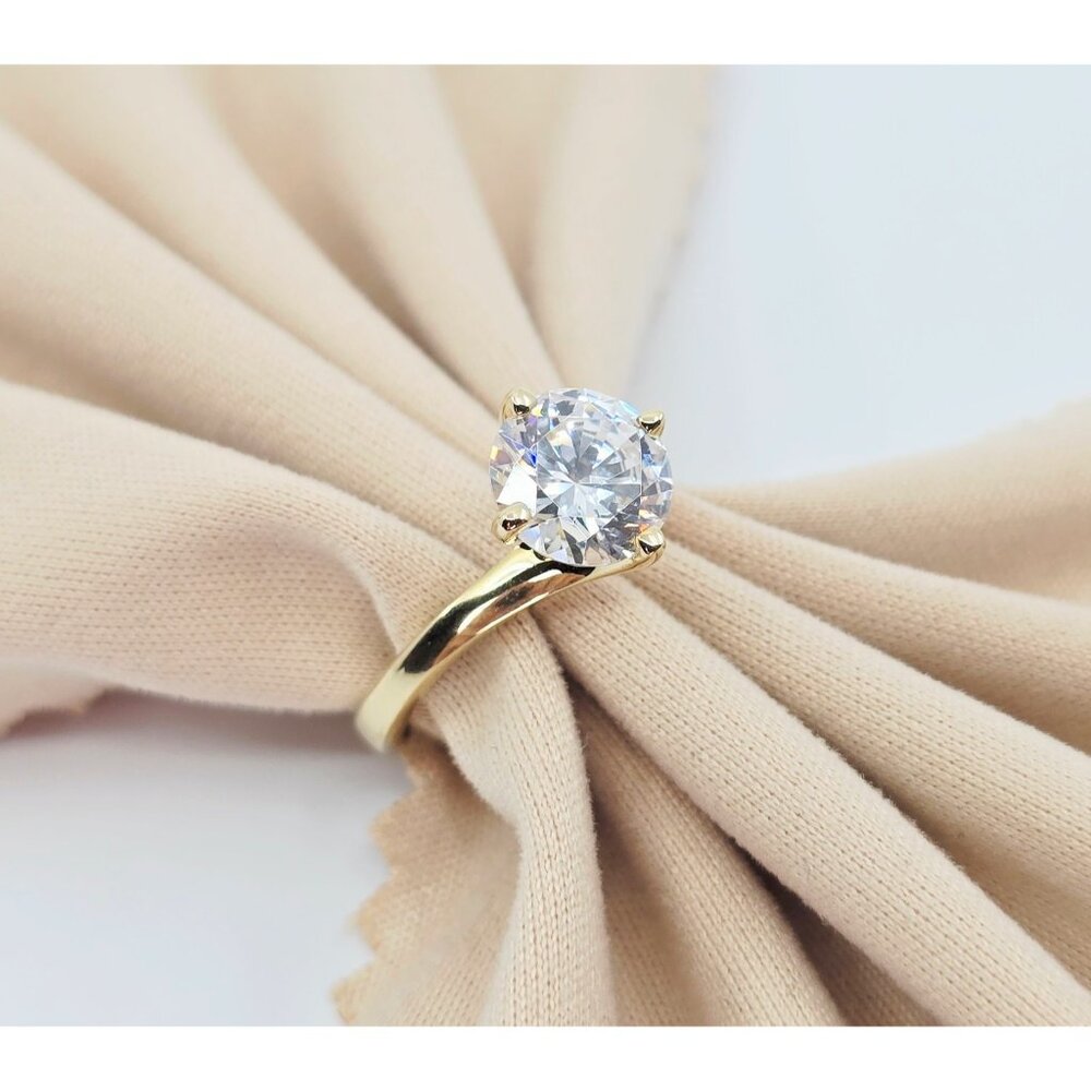 Unique 14K Solid Yellow Gold Designer Ladies Solitaire CZ Engagement Ring Size 6